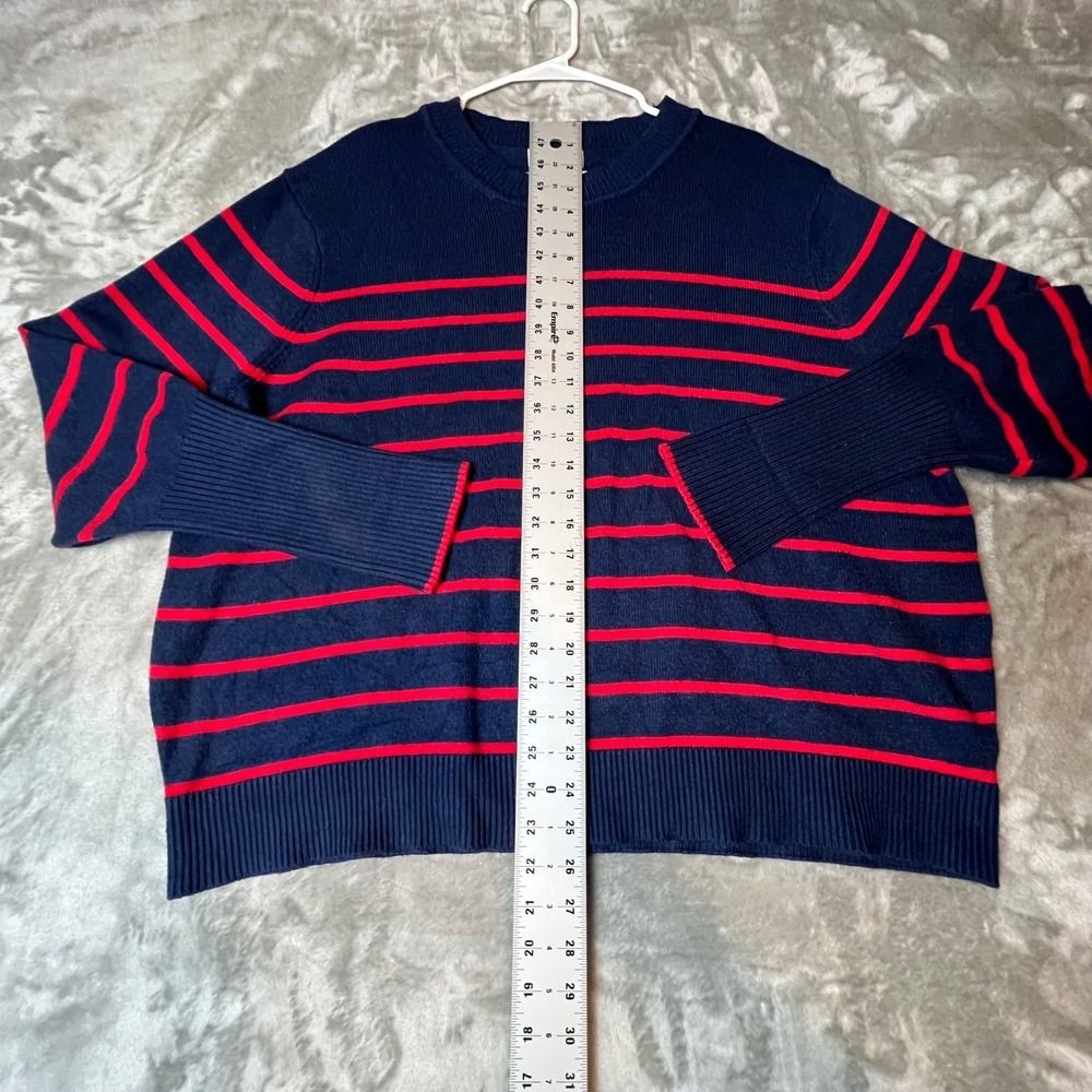 LA LIGNE Navy Red Striped Crew Neck Sweater Plus Size 3X Cozy Knit - Picture 3 of 6